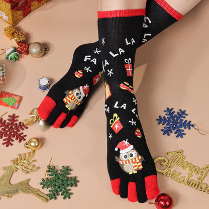 Cute Christmas Five-finger Socks Winter Elastic Sweat-absorbent Split-toe Socks For Women