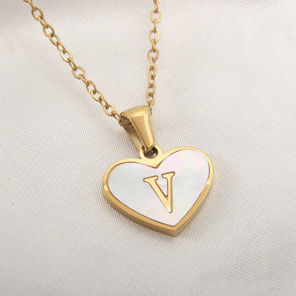 26 Letter Heart-shaped Necklace White Shell Love Clavicle Chain Fashion Personalized Necklace For Women Jewelry Valentine&