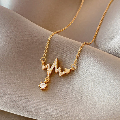 Copper Inlaid With Zircon Pendant Stainless Steel Chain Combination Necklace