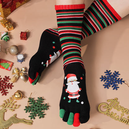 Cute Christmas Five-finger Socks Winter Elastic Sweat-absorbent Split-toe Socks For Women