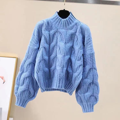 Half-high Collar Long Sleeves Pullover Women&