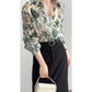 Spring And Summer Lapel Loose Top Breathable Printed Shirt