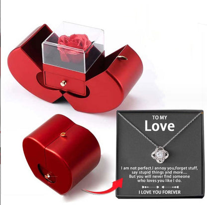 Fashion Jewelry Box Red Apple Christmas Gift Necklace Eternal Rose For Girl Mother&